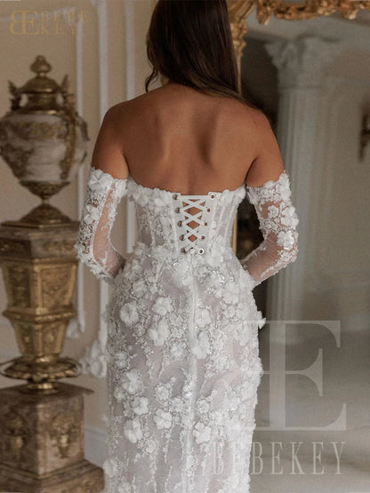 Customized Luxury White Evening Dress with 3D Beaded Floral Wedding Party Gowns Elegant Prom Dress Robe The Clothing Company Sydney