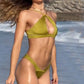 Women's Bikini Two Piece Summer Cross Halter Slim Sleeveless Hollow Thong Beach Vacation Swimsuit Set