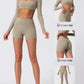 2 Piece Long Sleeve Gym Set Women Yoga Clothes Quick-Drying Sportswear Running Leggings Workout Sports Crop Top Shorts