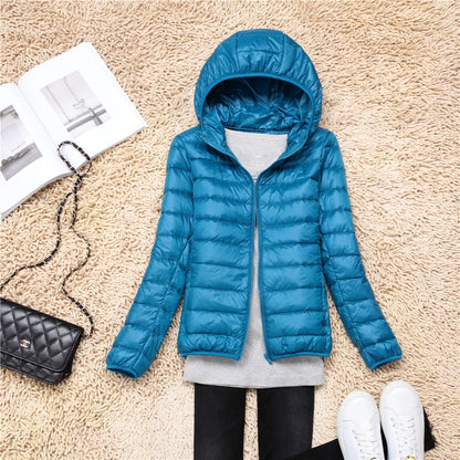 Women Puffer Jacket Plus Spring Autumn Female Ultra Lightweight Packable Hooded Down Coats - The Clothing Company Sydney