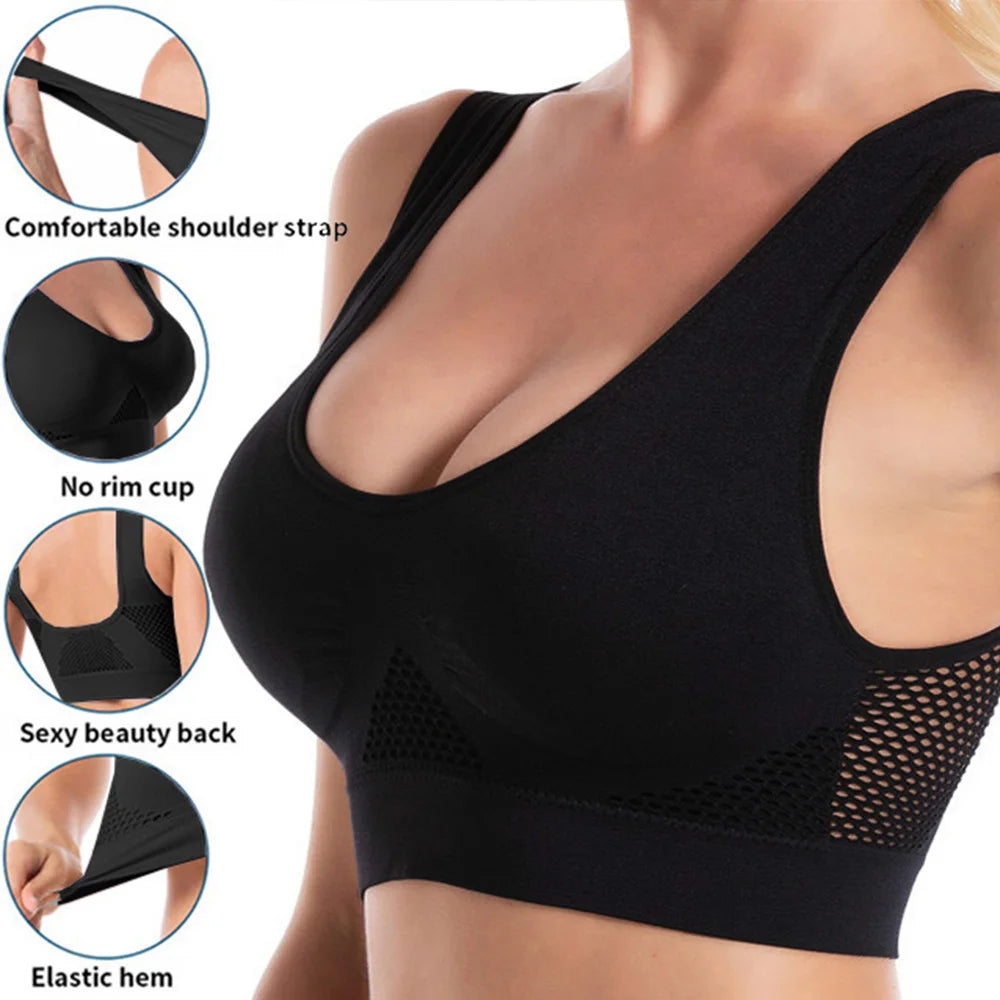 Seamless Mesh Women Sports Bras Fitness Gym Running Underwear Shockproof Bra Wireless Plus Size Crop Top Breathable Yoga Bra The Clothing Company Sydney