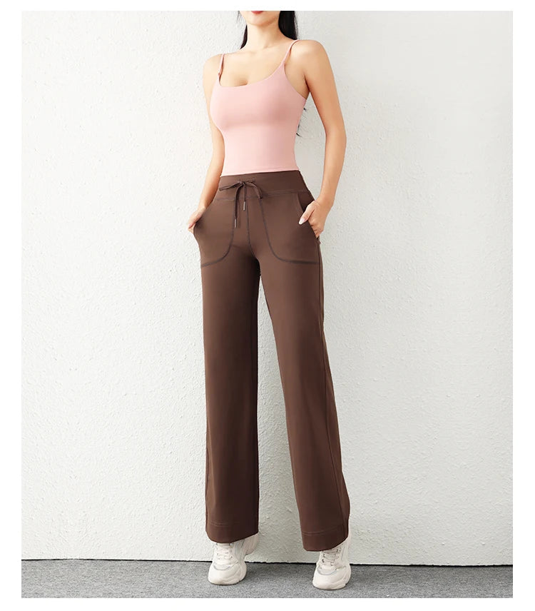 Women's Casual Loose Straight Running Sweatpants Wide Leg Drawstring Design With Side Pockets Leggings Yoga Pants The Clothing Company Sydney