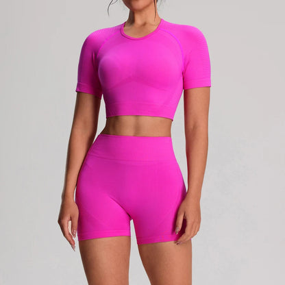 2 Piece Yoga Sport T-shirts Shorts Set Sportswear Gym Seamless Workout Vest Shorts Leggings Activewear Women's Bike Shorts The Clothing Company Sydney