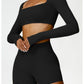 2 Piece Long Sleeve Gym Set Women Yoga Clothes Quick-Drying Sportswear Running Leggings Workout Sports Crop Top Shorts