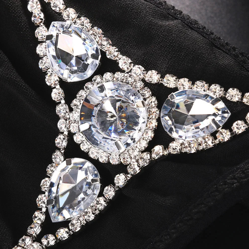 Round Rhinestone Thong Adjustable Body Accessories G String Water Drop Crystal Bikini Panties Chain Swimsuit for Women - The Clothing Company Sydney