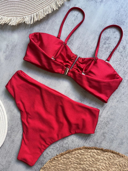 2 Piece Bandeau Bikini Push Up Swimsuit Swimwear Brazilian Bikini Set Thong Swim Suits Solid Beachwear The Clothing Company Sydney