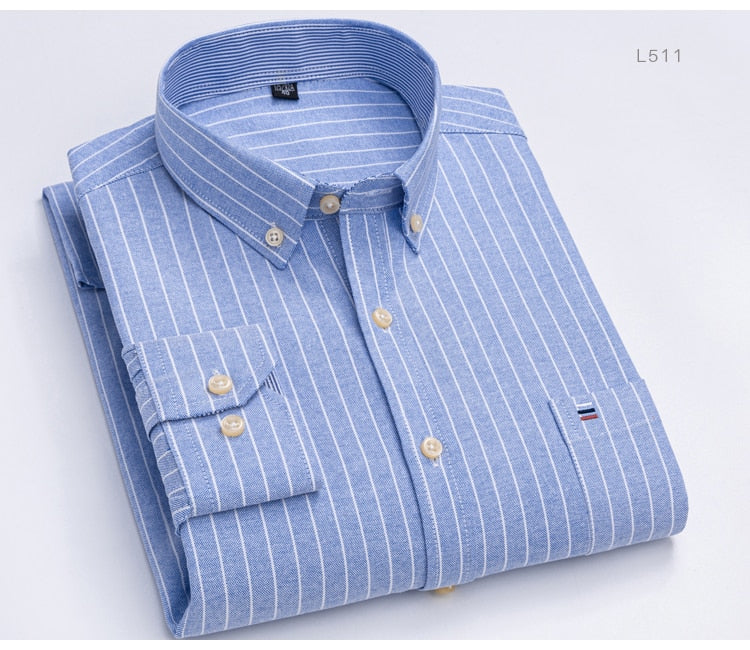 Men's Versatile Casual Checkered Oxford Cotton Shirts Single Pocket Long Sleeve Standard-fit Button Down Gingham Striped Shirt The Clothing Company Sydney