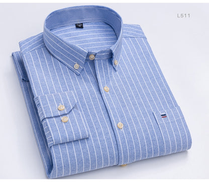 Men's Versatile Casual Checkered Oxford Cotton Shirts Single Pocket Long Sleeve Standard-fit Button Down Gingham Striped Shirt The Clothing Company Sydney