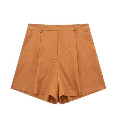 2 Piece Women's Suit Button V Neck Waistcoats Elegant Vest Top Zipper High Waist Slim Pants Shorts Summer Female Streetwear - The Clothing Company Sydney