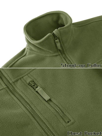 Full Zip Up Tactical Green Fleece Jacket Thermal Warm Work Coats Men's Pockets Safari Jacket Hiking Outwear Windbreaker - The Clothing Company Sydney