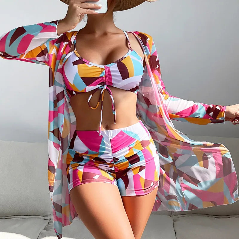 Print Three-Piece Swimsuits Tankini Sets Swimwear Push Up Beach Wear Bathing Suit Swimming Suit The Clothing Company Sydney