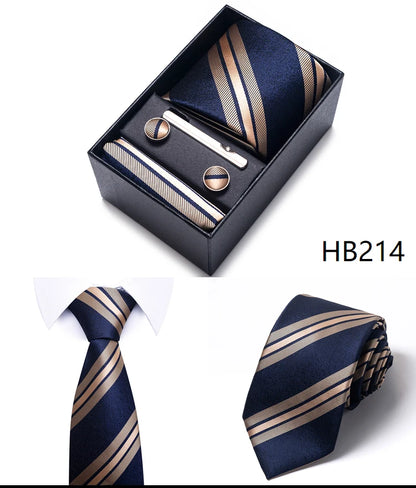 4 Piece Tie Handkerchief Cufflink Set For Men Necktie Holiday Gift Box Blue Gold Suit Accessories Slim Wedding Set The Clothing Company Sydney