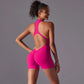 Hollow Backless Sport Jumpsuit Short Woman One Piece Gym Outfit Sleeveless Zipper Fitness Overalls Yoga Romper