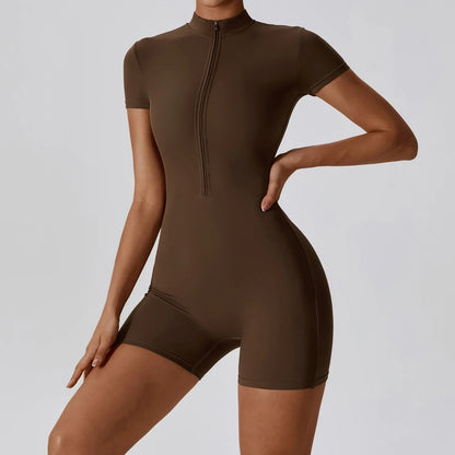 One Piece Jumpsuit Summer Short Sleeve Zipper Sports Wear Gym Fitness Bodysuits Women Dance Running Workout Clothes Yoga Suit The Clothing Company Sydney