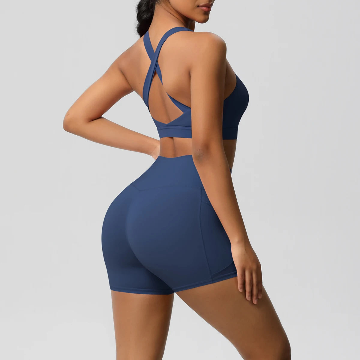 2 Piece Sportswear Pocketed Yoga Set Gym Clothes Yoga Suits Womens Sports Shorts Crossover Bra Gym Leggings Bike Shorts Set The Clothing Company Sydney