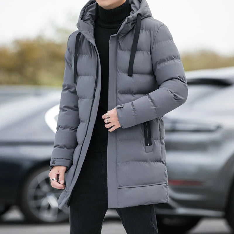 Men's Winter Warm Long Outwear Hooded Thicken Mid-length Hooded Warm Coat Puffer Jacket Fashion Parka Overcoat - The Clothing Company Sydney