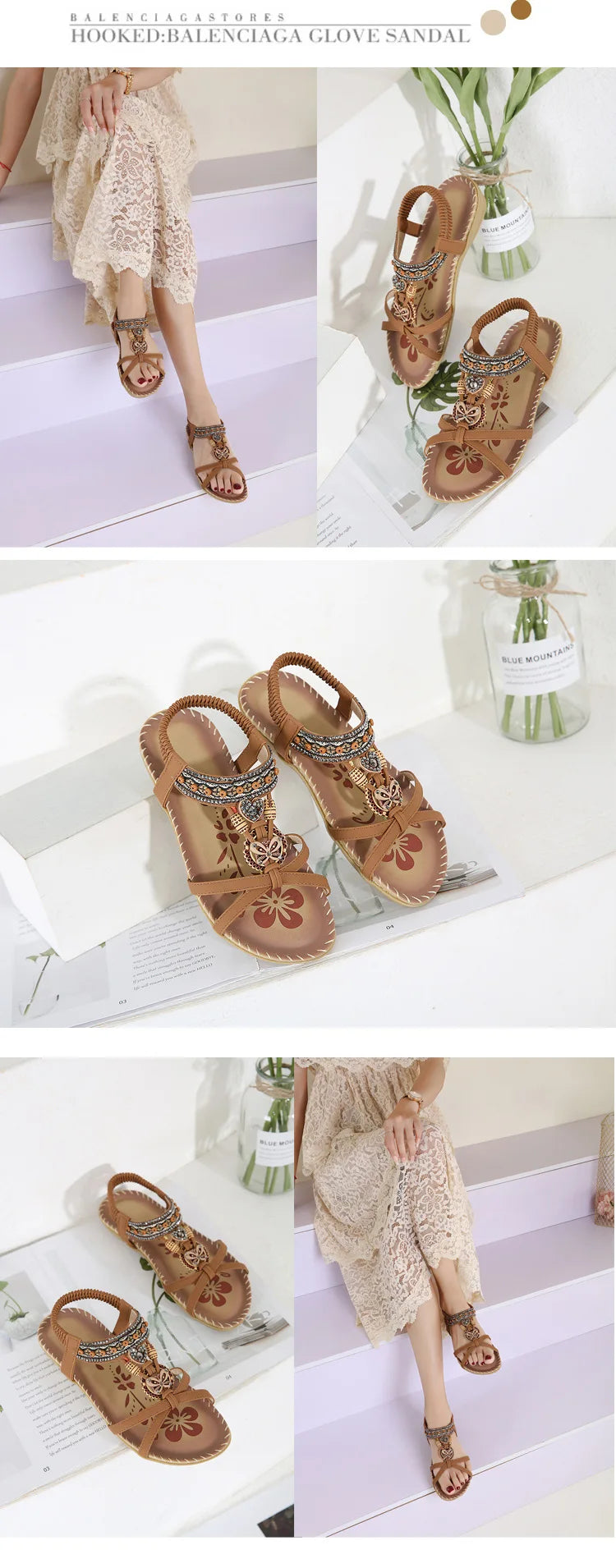Women Fashion  Flat Flower Rhinestone Open Toe Outdoor Wear Beach Sandals - The Clothing Company Sydney