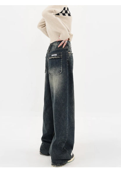 Women's Streetwear Retro High Waist Jeans Loose Wide Leg Denim Trousers Y2K Baggy Pants - The Clothing Company Sydney