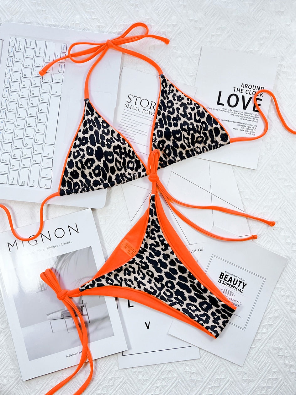 2 Piece Leopard Micro Bikini Swimsuit Swimwear Thong Bikinis Sets Brazilian Halter Beach Wear Bathing Suits The Clothing Company Sydney