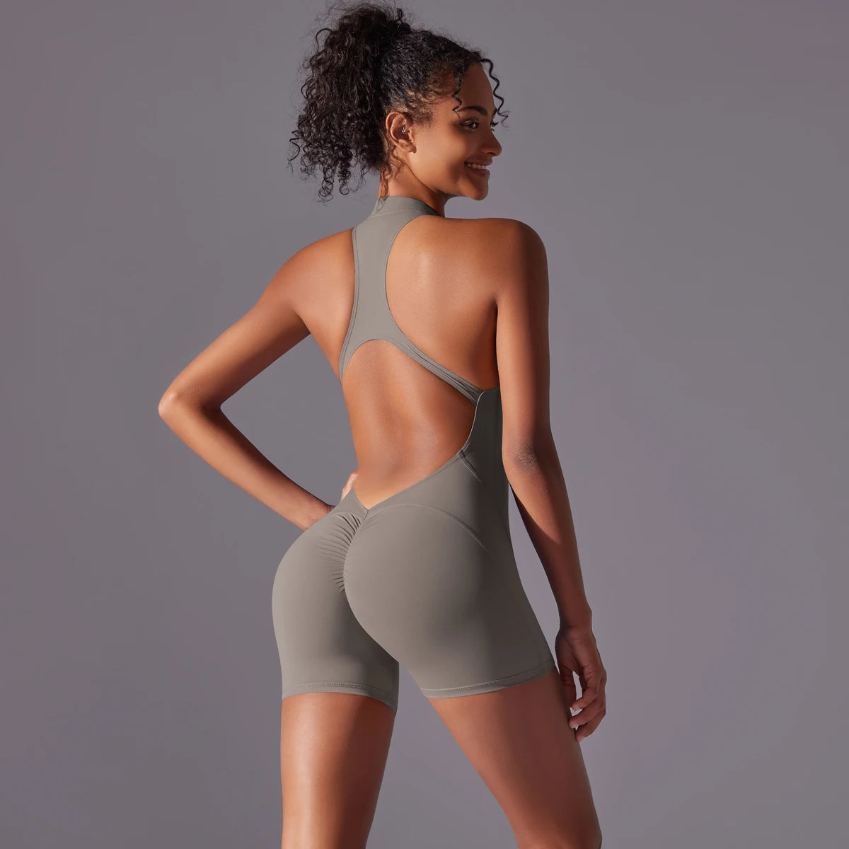 Hollow Backless Sport Jumpsuit Short Woman One Piece Gym Outfit Sleeveless Zipper Fitness Overalls Yoga Romper