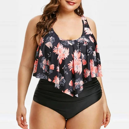 2 Piece Plus Size Swimsuit New Bikini High Waist Ruffle Edge Printed Striped Split Bikini Swimwear The Clothing Company Sydney