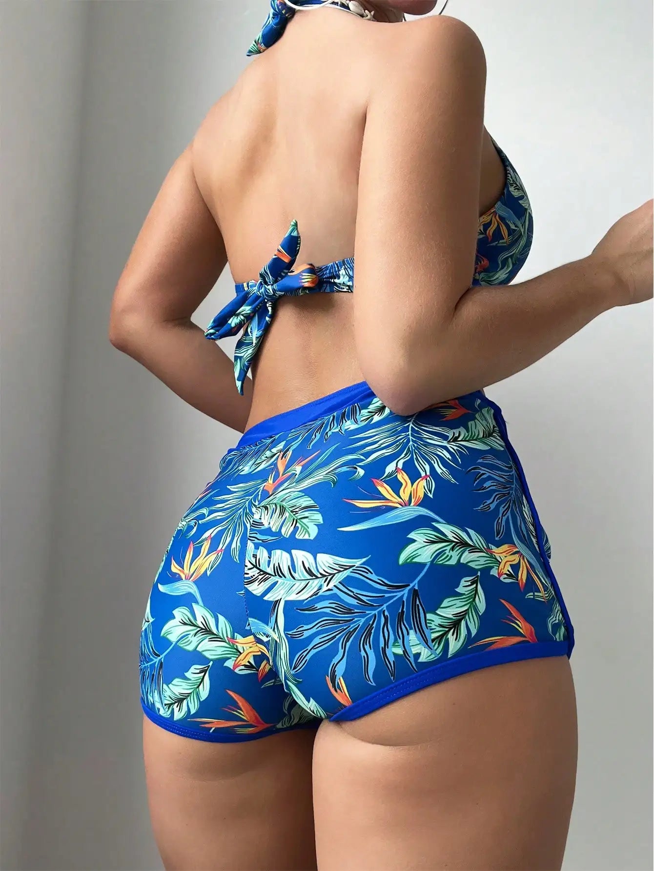 2 Piece Halter Bikini Set Shorts Swimsuit High Waist Swimwear Female Printed Bathers Swimming Bathing Swim Suit Beachwear - The Clothing Company Sydney