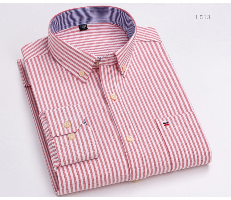 Men's Versatile Casual Checkered Oxford Cotton Shirts Single Pocket Long Sleeve Standard-fit Button Down Gingham Striped Shirt The Clothing Company Sydney