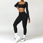 2 Piece Long Sleeve Gym Set Women Yoga Clothes Quick-Drying Sportswear Running Leggings Workout Sports Crop Top Shorts