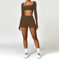 2 Piece Long Sleeve Gym Set Women Yoga Clothes Quick-Drying Sportswear Running Leggings Workout Sports Crop Top Shorts