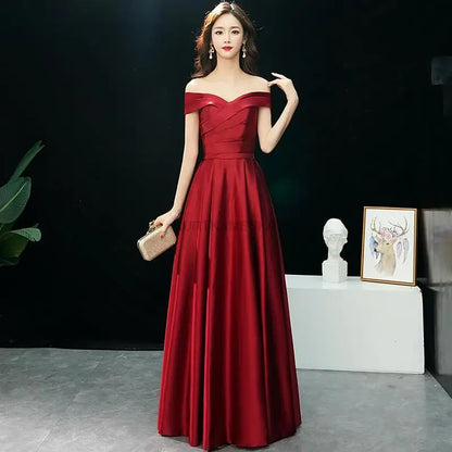Elegant Formal Boat Neck Satin Wedding Bridesmaid Maxi Long Prom Evening Cocktail Party Summer Dresses - The Clothing Company Sydney
