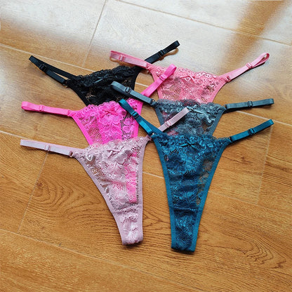 3 Pack Women's Lace Hollow Out Thongs Thin Sheer G-Strings Ultra-low Rise Seamless Panties Perspective Bow Knickers - The Clothing Company Sydney
