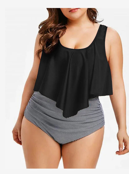 2 Piece Plus Size Swimsuit New Bikini High Waist Ruffle Edge Printed Striped Split Bikini Swimwear The Clothing Company Sydney