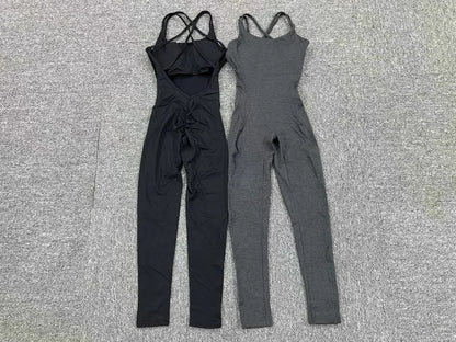 One Piece Backless Bodycon Scrunch Jumpsuit Women Dance Fitness Overalls Push Up Sleeveless Yoga Sport Jump Suit The Clothing Company Sydney