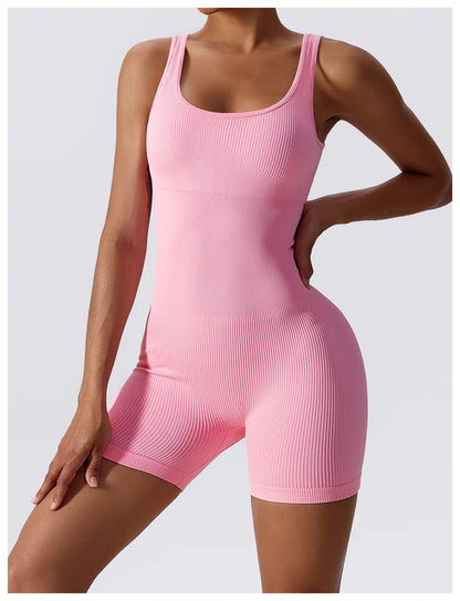 Women's Yoga Rompers One Piece Seamless Ribbed Jumpsuit Padded Sports Bra Romper Fashion Fitness Sportwear The Clothing Company Sydney