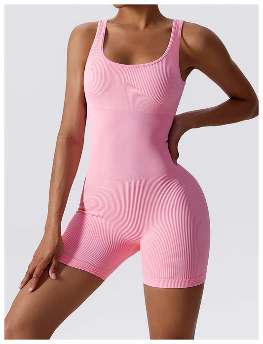 Women's Yoga Rompers One Piece Seamless Ribbed Jumpsuit Padded Sports Bra Romper Fashion Fitness Sportwear The Clothing Company Sydney