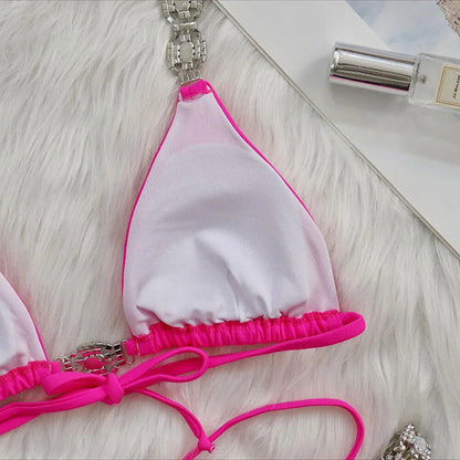 Rhinestone Two 2 Piece Swimsuit Crystal Thong String Bikini Set Women Swimwear Beach Wear Bathing Suit - The Clothing Company Sydney