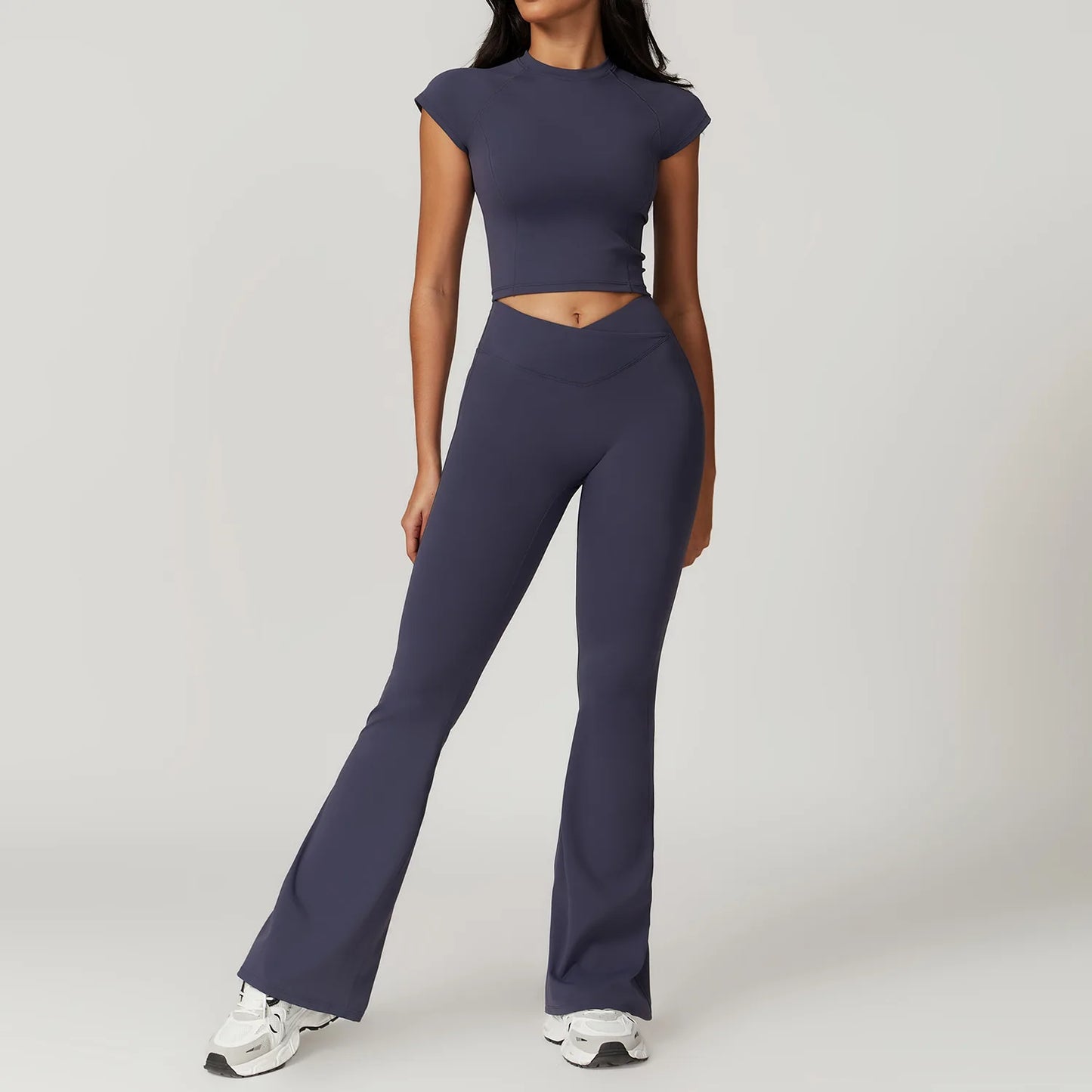 Women's Yoga Gym Activewear 2 Piece Set Sport Suit Workout Short Sleeve Crop Top High Waist Leggings Short Fitness Sports Wear