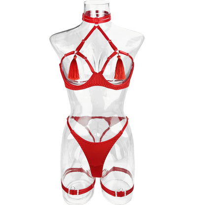 4 Piece Tassel Lingerie Bra Intimate Panties Outfit Sets - The Clothing Company Sydney