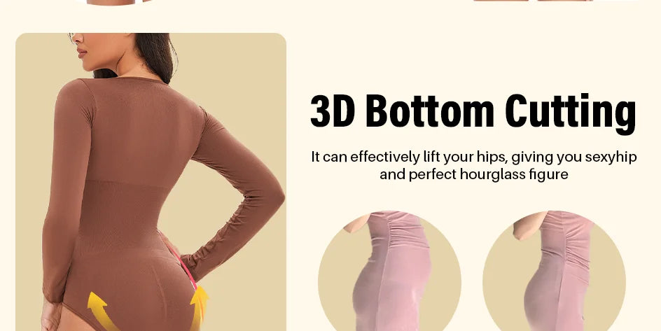 Spandex Elastic Body Suit Shapewear Women Body Shaper Long Sleeve Round Neck Seamless Shapers