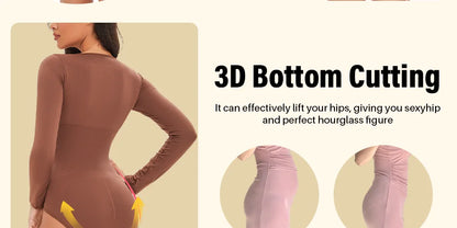 Spandex Elastic Body Suit Shapewear Women Body Shaper Long Sleeve Round Neck Seamless Shapers - The Clothing Company Sydney