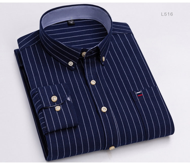 Men's Versatile Casual Checkered Oxford Cotton Shirts Single Pocket Long Sleeve Standard-fit Button Down Gingham Striped Shirt The Clothing Company Sydney