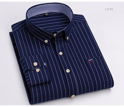 Men's Versatile Casual Checkered Oxford Cotton Shirts Single Pocket Long Sleeve Standard-fit Button Down Gingham Striped Shirt The Clothing Company Sydney