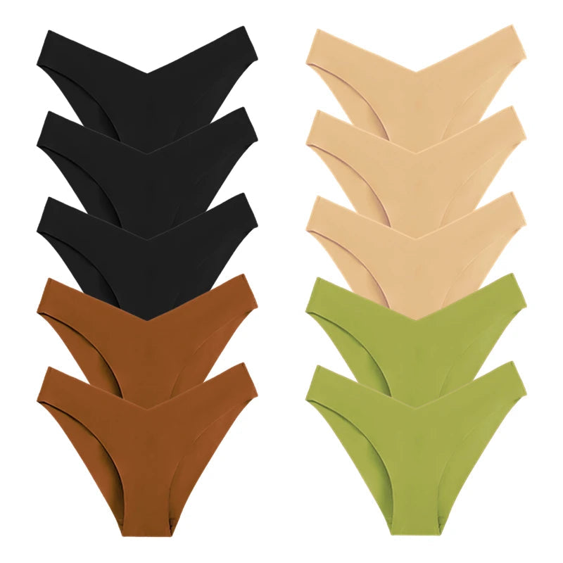 10 Pack Women's Seamless Panties V-Type Drop Waist Female Underwear Ice Silk Underpants Briefs The Clothing Company Sydney