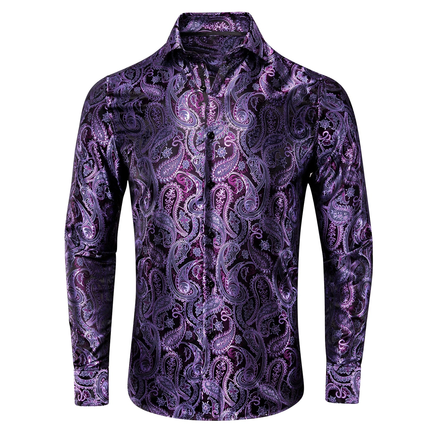 Hi-Tie Long Sleeve Silk Shirts for Men Suit Dress Outwear Male Slim Wedding Floral Paisley Gold Blue Red The Clothing Company Sydney