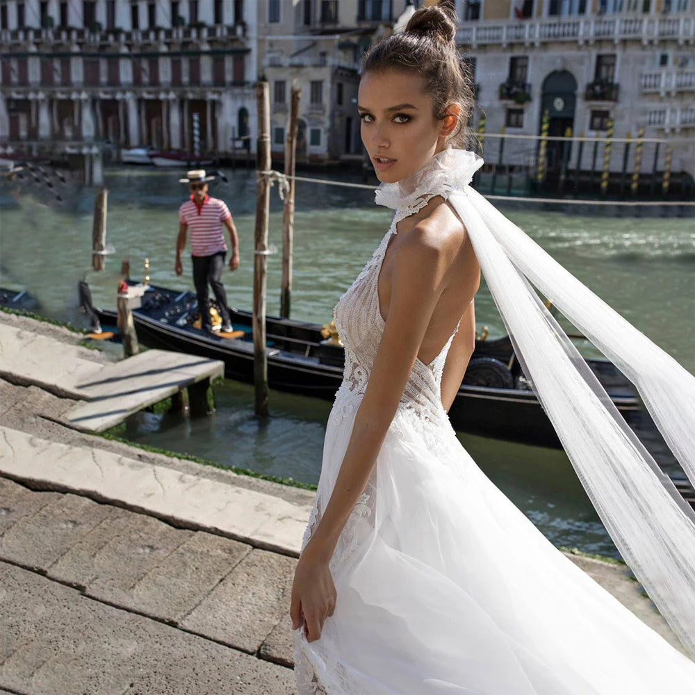 Elegant Lace Halter Women Wedding Dresses Lace Decals Bride Gowns Mopping Length Customised Wedding Dress The Clothing Company Sydney