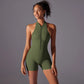 Hollow Backless Sport Jumpsuit Short Woman One Piece Gym Outfit Sleeveless Zipper Fitness Overalls Yoga Romper