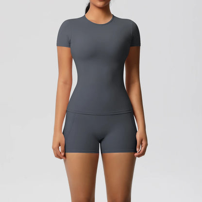 Workout Sportswear 2 Piece Piece Female Yoga Shirt Push Up Workout Clothes Outdoors Sport  High Waist  Fitness Sport Shorts - The Clothing Company Sydney