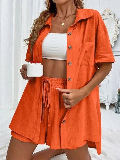 Long Sleeve Single breasted Top Broad legged Shorts Set Fashion Ladies Solid Suits Summer 2 Piece Matching Outfits For Women The Clothing Company Sydney