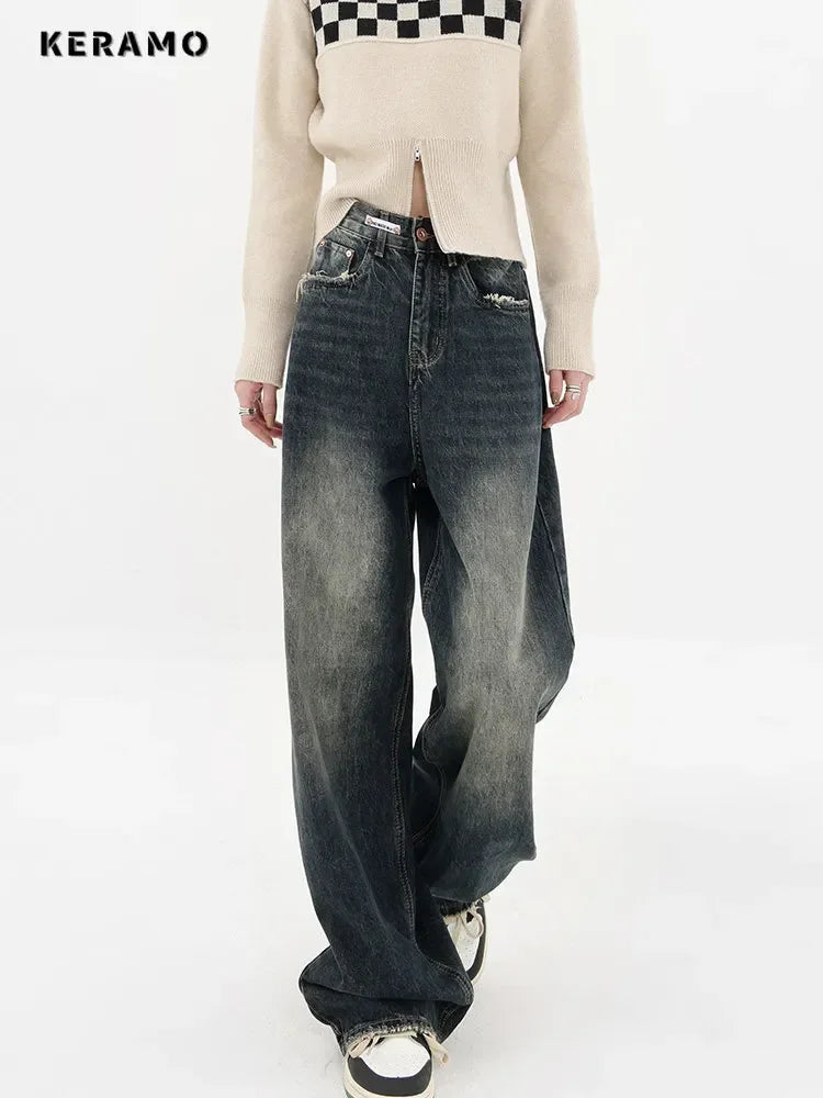 Women's Streetwear Retro High Waist Jeans Loose Wide Leg Denim Trousers Y2K Baggy Pants The Clothing Company Sydney