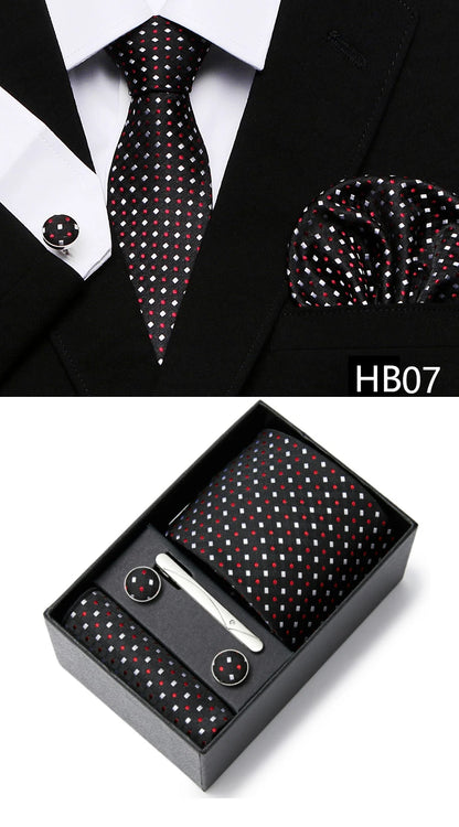 5 piece 7.5 cm Width Tie Sets Black Men's Tie Hankerchiefs Cufflinks clip Box wedding gift handmade Necktie Set The Clothing Company Sydney
